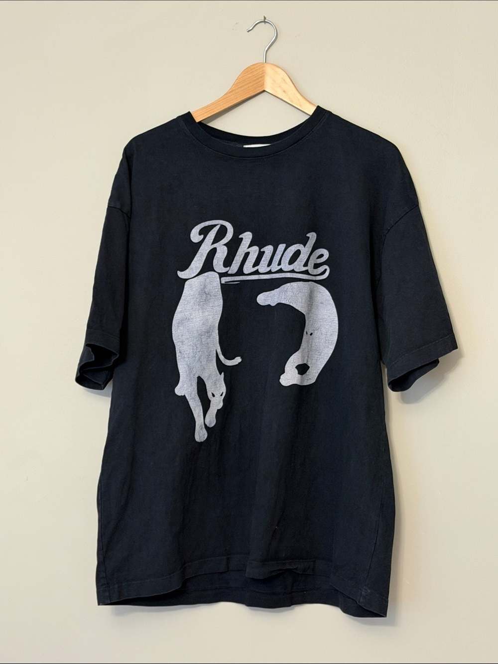 Rhude Black Cat Graphic Tee Vintage Black Oversized Sz L Panther Split Feline - Picture 3 of 9